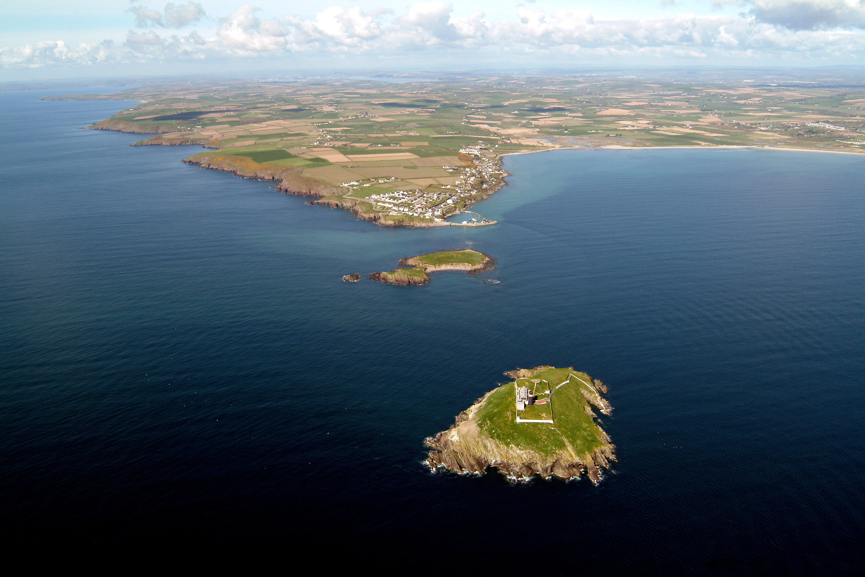 Aerial view of Ballycotton village and bay